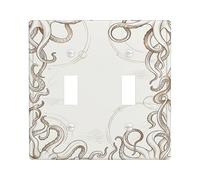 Placa de cubierta de interruptor de luz doble, diseño de pulpo, línea de remolino vintage náutica de plástico beige, tamaño estándar, placas de pared decorativas para el hogar, sala de estar