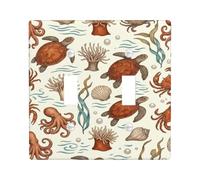 Placa de cubierta de interruptor de luz doble, diseño de pulpo natural marino, coral, verano, color marrón, plástico, tamaño estándar, placas decorativas de pared para apartamento, hogar, dormitorio