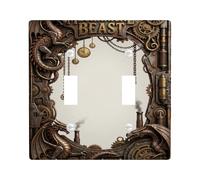 Placa de cubierta de interruptor de luz doble dragón, reloj de engranajes industriales Steampunk, color bronce, plástico, tamaño estándar, placas de pared decorativas para el hogar, sala de estar