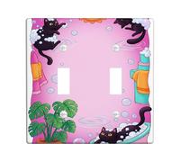 Placa de cubierta de interruptor de luz doble para baño de gato, divertida burbuja, sol, verano, melocotón, plástico, tamaño estándar, placa decorativa para nuevo apartamento, hogar, dormitorio