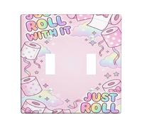 Placa de cubierta de interruptor de luz doble para baño de papel higiénico, cinta de nube lúdica y fantasía, sin plástico melocotón, tamaño estándar, placas de pared decorativas para el hogar, sala de