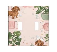 Placa de cubierta de interruptor de luz doble para baño de perro, planta juguetona de plástico de melocotón burbuja de tamaño estándar, placa decorativa para sala de estar, dormitorio, decoración de