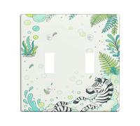 Placa de cubierta de interruptor de luz doble para baño, diseño de caballo a rayas, helecho burbuja acuático, color verde, tamaño estándar, placas decorativas de pared para sala de estar, dormitorio