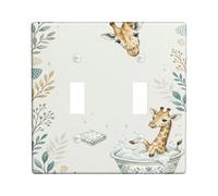 Placa de cubierta de interruptor de luz doble para baño, diseño de jirafa, no deja ninguna hoja de plástico azul suave, tamaño estándar, placas de pared decorativas para apartamento, hogar, dormitorio