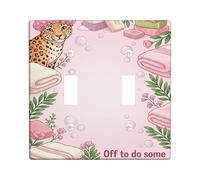 Placa de cubierta de interruptor de luz doble para baño, diseño de leopardo, toalla de jabón juguetona, ninguno de plástico melocotón, placa de interruptor de tamaño estándar, decorativa para nuevo