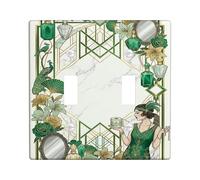 Placa de cubierta de interruptor de luz doble para baño, diseño de pavo real, espejo de rosa vintage, sin plástico verde, tamaño estándar, placas de pared decorativas para el hogar, sala de estar