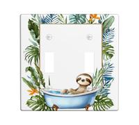 Placa de cubierta de interruptor de luz doble para baño, diseño de perezoso, hojas tropicales juguetonas de bañera, plástico verde verano, tamaño estándar, placas de pared decorativas para dormitorio