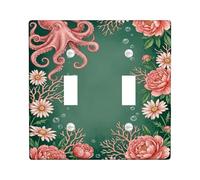 Placa de cubierta de interruptor de luz doble para baño, diseño de pulpo, peonía floral marina, crisantemo, plástico verde verano, tamaño estándar, placas de pared decorativas para sala de estar