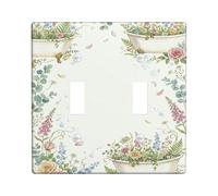 Placa de cubierta de interruptor de luz doble para baño, diseño floral, naturaleza, murciélagos, hojas, primavera, verde, plástico, tamaño estándar, placa decorativa para nuevo apartamento, hogar