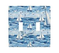 Placa de cubierta de interruptor de luz doble para barco de vela, náutica, costera, gaviota, faro, verano, azul, plástico, tamaño estándar, placa decorativa para dormitorio, baño, cocina, entrada