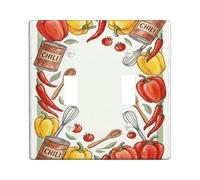 Placa de cubierta de interruptor de luz doble para cocina, diseño culinario rústico de chile, tomates, cosecha de tomates, plástico rojo, tamaño estándar, placas decorativas de pared para sala de