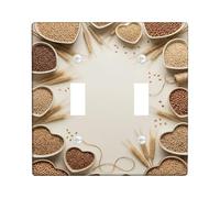 Placa de cubierta de interruptor de luz doble para cocina, diseño de corazón, cuenco rústico natural, semillas de otoño, color beige, plástico, tamaño estándar, para decoración del hogar, sala de
