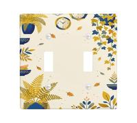 Placa de cubierta de interruptor de luz doble para cocina, reloj natural otoñal, hiedra azul otoño, plástico, tamaño estándar, placas de interruptor de pared, detalles para sala de estar, dormitorio