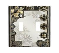Placa de cubierta de interruptor de luz doble para inodoro, diseño de reglas de arte vintage, sin iconos de plástico dorado, tamaño estándar, placa decorativa para dormitorio, oficina, cocina, entrada