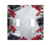 Placa de cubierta de interruptor de luz doble para máquina de escribir, diseño de tulipanes florales vintage, remolinos de plástico, tamaño estándar, cubierta de interruptor de luz para sala de estar