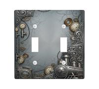 Placa de cubierta de interruptor de luz doble para motor de vapor, reloj de engranajes industriales Steampunk, ninguno de plástico de bronce, tamaño estándar, placas de pared decorativas para nuevo
