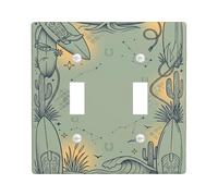 Placa de cubierta de interruptor de luz doble para tabla de surf, diseño retro de cactus con ondas de cactus de verano, de plástico, tamaño estándar, placa decorativa para sala de estar, dormitorio