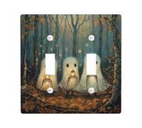 Placa de cubierta de interruptor de luz fantasma de bosque otoñal/cubierta de toma, decoración de Halloween con linternas, estilo vintage, tamaño estándar doble palanca