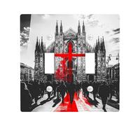 Placa de cubierta de interruptor de luz gótica de catedral, cubiertas de tomacorrientes, diseño urbano rojo y gris para decoración de pared, placas de pared termoplásticas, tamaño estándar, doble