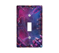 Placa de cubierta de interruptor de luz individual con brazo robótico, código binario futurista de ciencia ficción, plástico violeta, tamaño estándar, cubierta de interruptor de luz para dormitorio