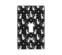 Placa de cubierta de interruptor de luz individual con diseño de gato, diseño de estrellas de Halloween, plástico negro, tamaño estándar, placas de pared decorativas para el hogar, sala de estar