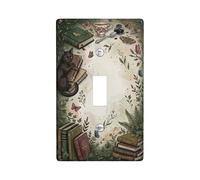 Placa de cubierta de interruptor de luz individual con diseño de gato, libros vintage, mariposas, otoño, verde, plástico, tamaño estándar, placas de pared decorativas para el hogar, sala de estar