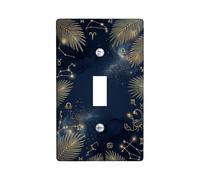 Placa de cubierta de interruptor de luz individual con hojas de palma, constelaciones astrológicas modernas, galaxia, verano, azul marino, plástico, tamaño estándar, placas decorativas de pared para