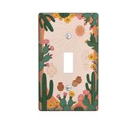 Placa de cubierta de interruptor de luz individual, diseño de cactus y girasoles rústicos bohemios de plástico verde de verano, tamaño estándar, para decoración de nuevo apartamento, hogar, dormitorio