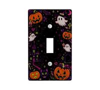 Placa de cubierta de interruptor de luz individual, diseño de calabazas, fantasía, fantasma, castillo fantasma, Halloween, negro, tamaño estándar, cubierta de interruptor de luz para el hogar, sala de
