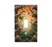 Placa de cubierta de interruptor de luz individual, diseño de dinosaurio, helecho aventurero prehistórico, volcán verde, tamaño estándar, placas decorativas de pared para dormitorio, baño, cocina
