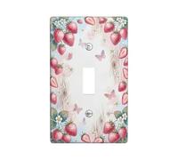 Placa de cubierta de interruptor de luz individual, diseño de fresa, flores de mariposa, primavera, melocotón, plástico, tamaño estándar, placas de pared decorativas para sala de estar, dormitorio