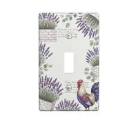 Placa de cubierta de interruptor de luz individual, diseño de gallo rústico vintage en maceta de plástico violeta primavera tamaño estándar, placas de pared decorativas para el hogar, sala de estar