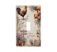 Placa de cubierta de interruptor de luz individual, diseño de gallo y macetas rústicas de lavanda de plástico verde primavera, tamaño estándar, para decoración de sala de estar, dormitorio, oficina en