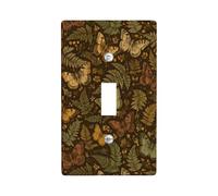Placa de cubierta de interruptor de luz individual, diseño de mariposa, diseño vintage de flores de helecho otoño, color marrón, tamaño estándar, placas de pared decorativas para dormitorio, baño