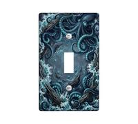 Placa de cubierta de interruptor de luz individual, diseño de pulpo, olas de fantasía oceánica, rocas, ninguno de plástico azul, tamaño estándar, placas decorativas de pared para el hogar, sala de