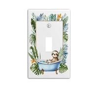Placa de cubierta de interruptor de luz individual para baño, diseño de perezoso, hojas tropicales juguetonas de bañera, plástico verde verano, tamaño estándar, placas de interruptor de pared