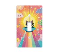 Placa de cubierta de interruptor de luz individual para cocina, diseño de gato, diseño de naves espaciales juguetonas, estrellas ninguna, melocotón, plástico, tamaño estándar, placa decorativa para el