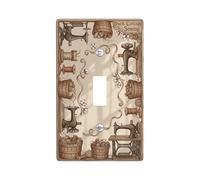 Placa de cubierta de interruptor de luz individual para máquina de coser, carretes de algodón rústico vintage, ninguno de plástico marrón, placa de interruptor de tamaño estándar, decorativa para sala