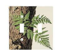 Placa de cubierta de interruptor de luz inspirada en la naturaleza, diseño de helechos verdes y corteza de árbol para decoración rústica del hogar, placas de pared termoplásticas, doble palanca de