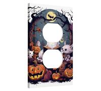 Placa de cubierta de interruptor de luz para decoración de Halloween, cubierta de enchufe, noche espeluznante, bosque encantado con calabazas, placas de pared termoplásticas, para todas las estaciones
