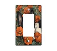 Placa de cubierta decorativa para interruptor de luz de perro Boston Terrier de otoño, 1 banda, divertida flor de amapola otoñal, placa frontal eléctrica para cocina, baño, decoración de cubierta de