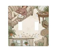 Placa de cubierta doble para interruptor de luz, acogedora y moderna, espejo de plantas, ninguno de plástico verde, tamaño estándar, cubierta de interruptor de luz para nuevo apartamento, hogar