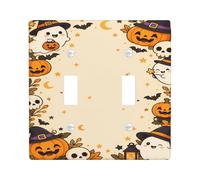 Placa de cubierta doble para interruptor de luz con diseño de fantasma y | Fantásticas calabazas, murciélagos y calaveras, decoración de temporada de otoño, fácil instalación en la pared