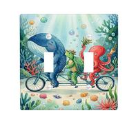 Placa de cubierta doble para interruptor de luz, diseño de ballena, pulpo subacuático, tortuga, verano, azul, plástico, tamaño estándar, para decoración de sala de estar, dormitorio, oficina en casa