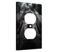Placa de cubierta gótica para interruptor de luz de cruz roja, cubierta de toma, diseño de catedral gris oscuro para acentos de pared, placas de pared termoplásticas, toma dúplex individual de tamaño