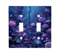 Placa de cubierta mágica para interruptor de luz de bosque, mariposas violetas vibrantes y hongos para decoración del hogar, placas de pared termoplásticas artísticas, tamaño estándar, doble palanca
