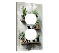 Placa de cubierta para interruptor de luz botánica/cubiertas de toma, plantas verdes y detalles de pared de gato, placas de pared termoplásticas, salida dúplex individual de tamaño estándar
