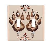 Placa de cubierta para interruptor de luz con estampado de pata tribal, diseño de animal marrón terroso para decoración rústica, placas de pared termoplásticas, tamaño estándar, doble palanca