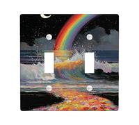 Placa de cubierta para interruptor de luz con olas del océano, colores de cielo nocturno para decoración del hogar, diseño vibrante de verano, tema de playa para salas de estar, placas de pared