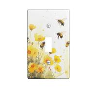 Placa de cubierta para interruptor de luz de abeja Cottagecore, acuarela, floral, campo, animal, arte estético, insectos, amarillo, verde, blanco, termoplástico, irrompible, sala de juegos, dormitorio